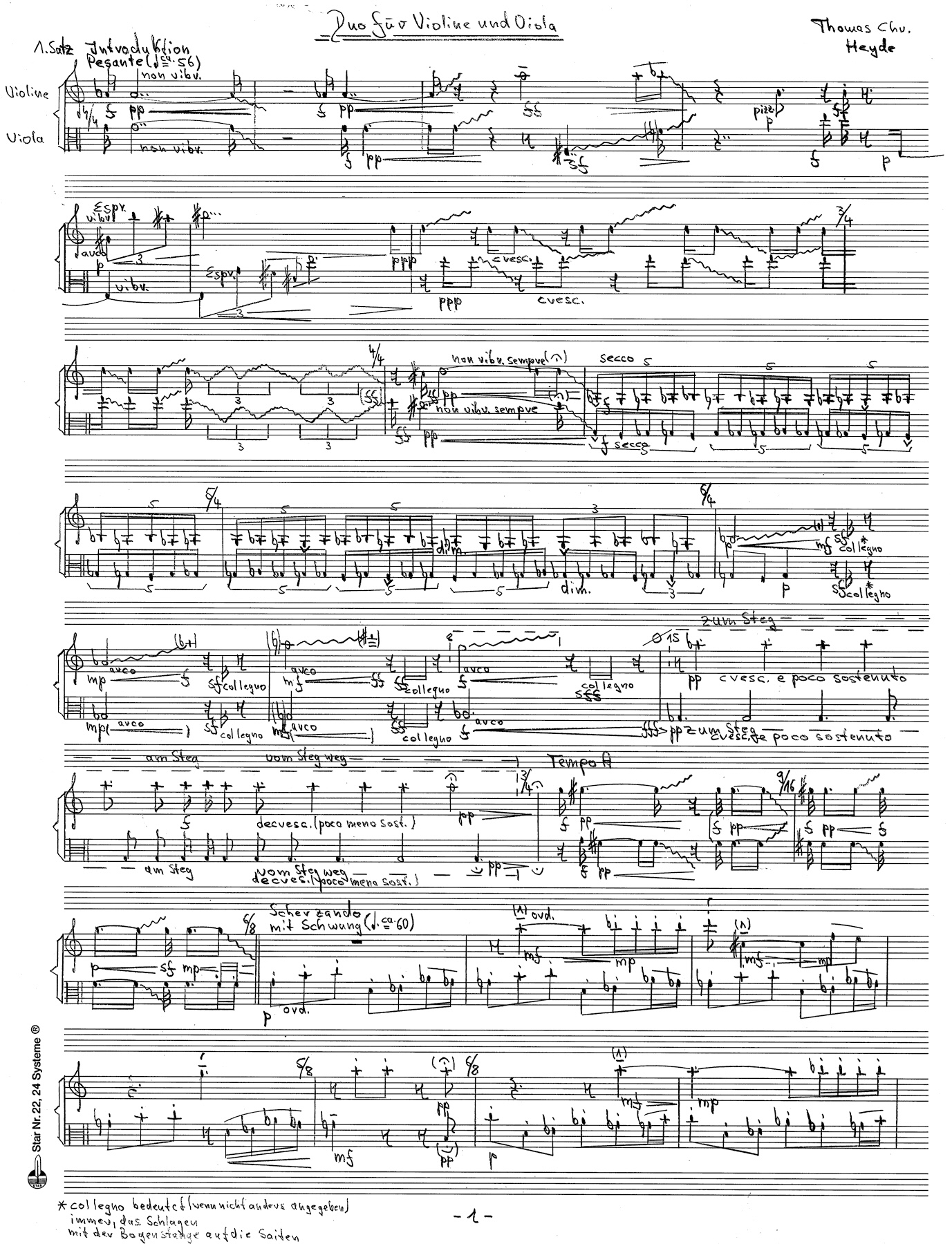 Vorschaubild der Komposition »Duo für Violine und Viola« von Thomas Christoph Heyde